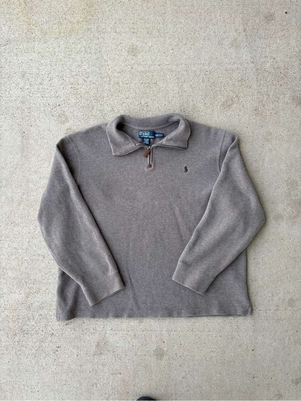 Vintage 90s Polo Ralph Lauren Quarter Zip Sweatshirt Washed Tan Pony XXL 27x27